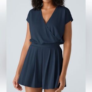 HALARA CHARM INK BLUE* waffle knit pleated romper*